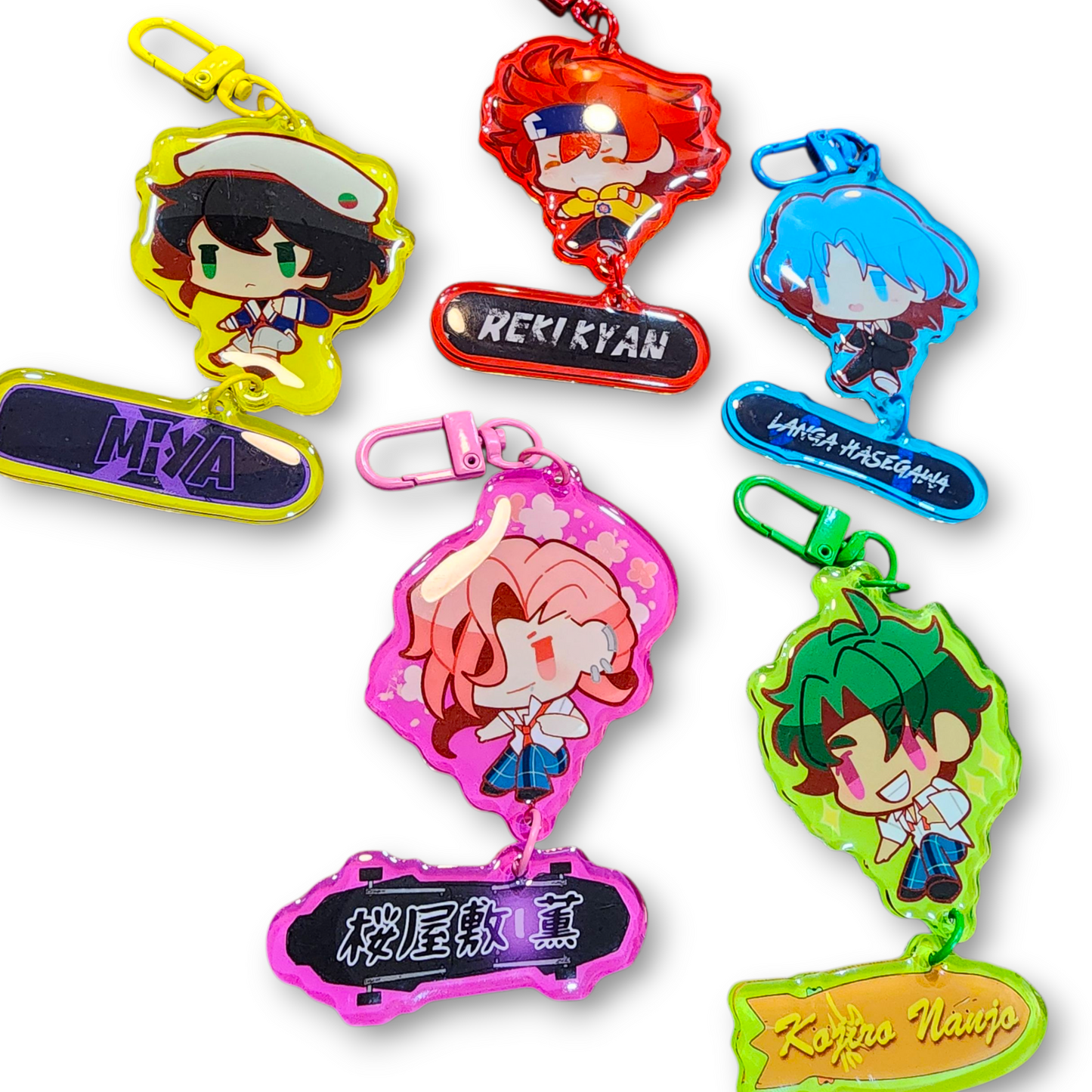 SK8 the Infinity: Cute Skater Hologram Colorful Keychains w/ Skateboards Attached