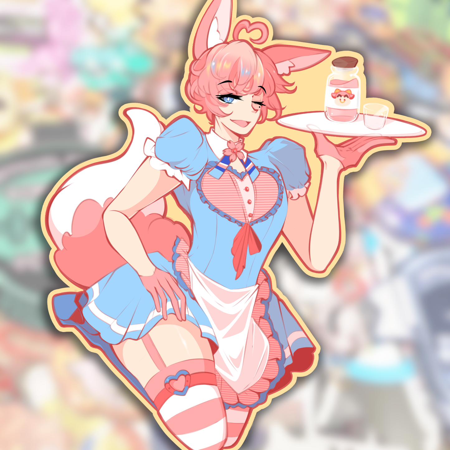 Pink Fox Femboy Maid Sticker (Original Character)