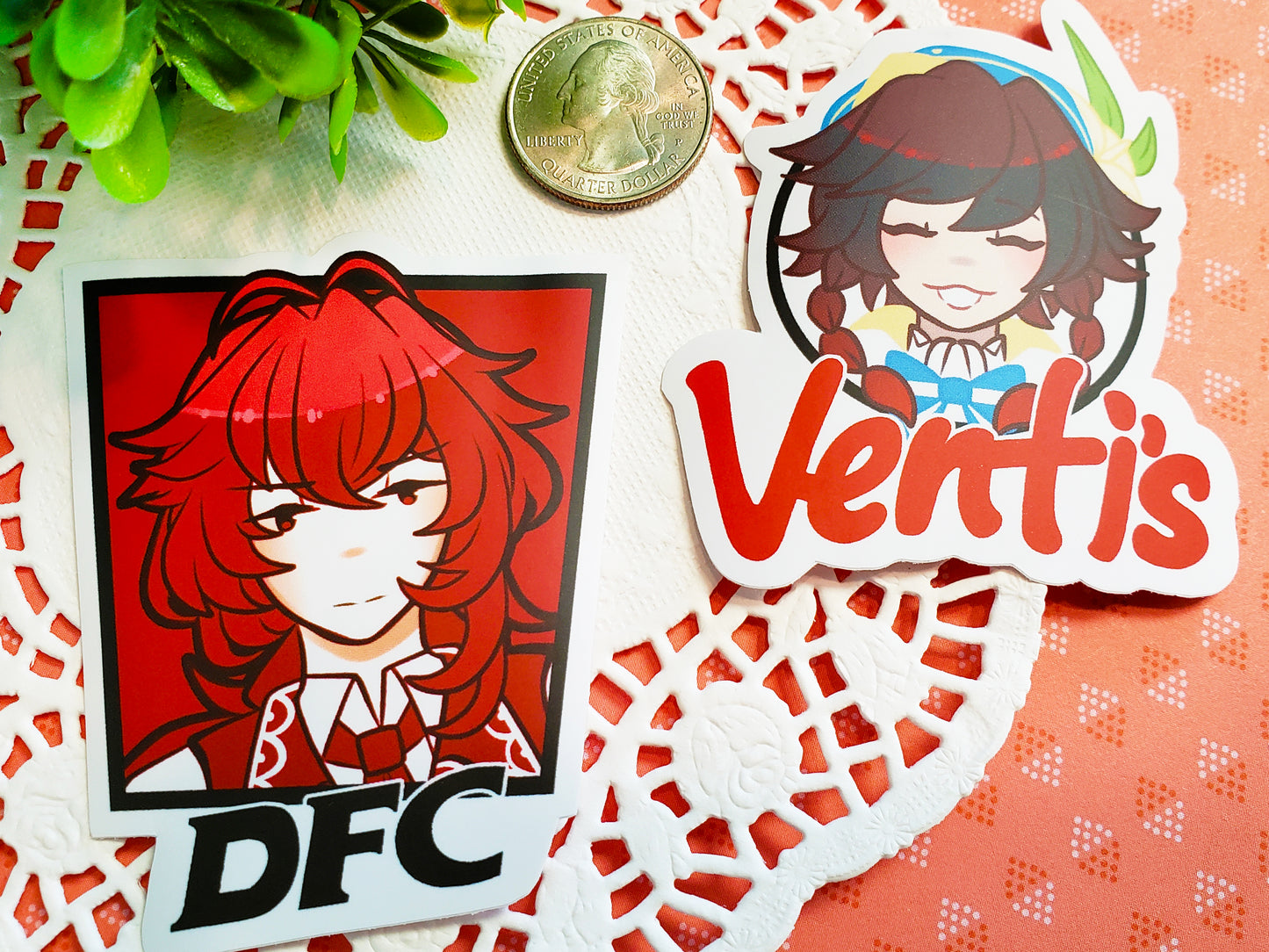 (DISCONTINUING) Genshin Impact ( KFC + Wendy's ) Fast Food Parody Stickers: Diluc and Venti