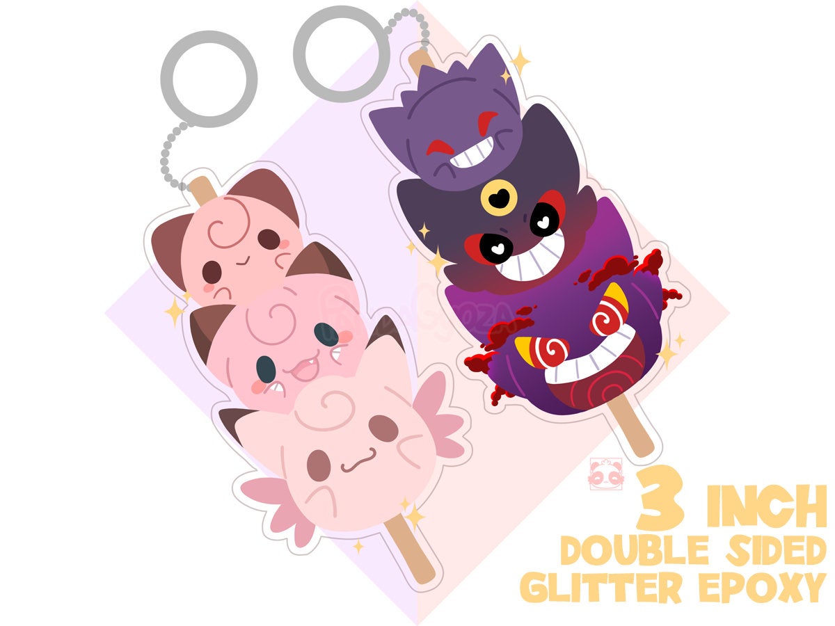 Pokemon Gengar and Clefairy Mochi Stack Keychain