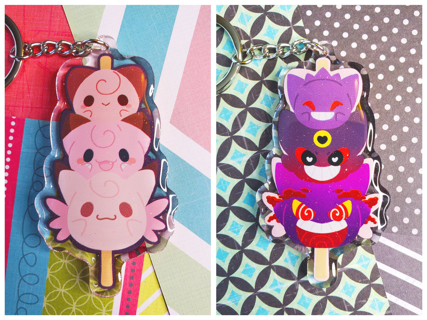 Pokemon Gengar and Clefairy Mochi Stack Keychain