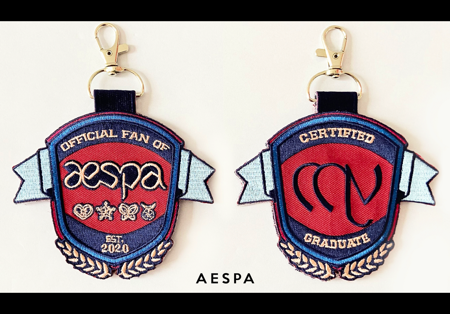 K-Pop Jet Tag Embroidered Keychain - College Emblem Style, Double-Sided