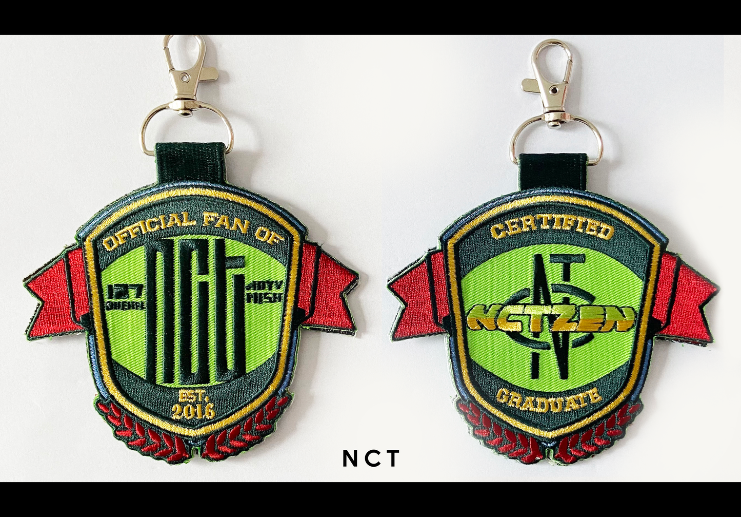 K-Pop Jet Tag Embroidered Keychain - College Emblem Style, Double-Sided