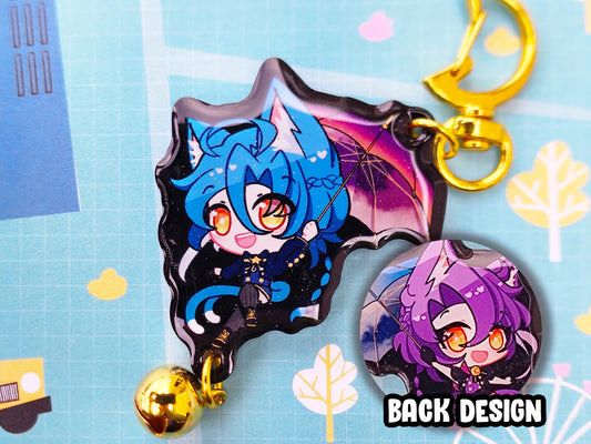 Nekomata Twins: Black Double-Epoxy Glitter Acrylic Charm w/ Bell