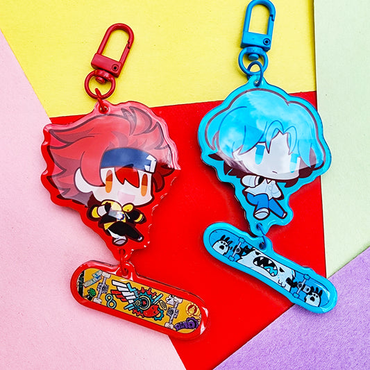 SK8 the Infinity: Cute Skater Hologram Colorful Keychains w/ Skateboards Attached