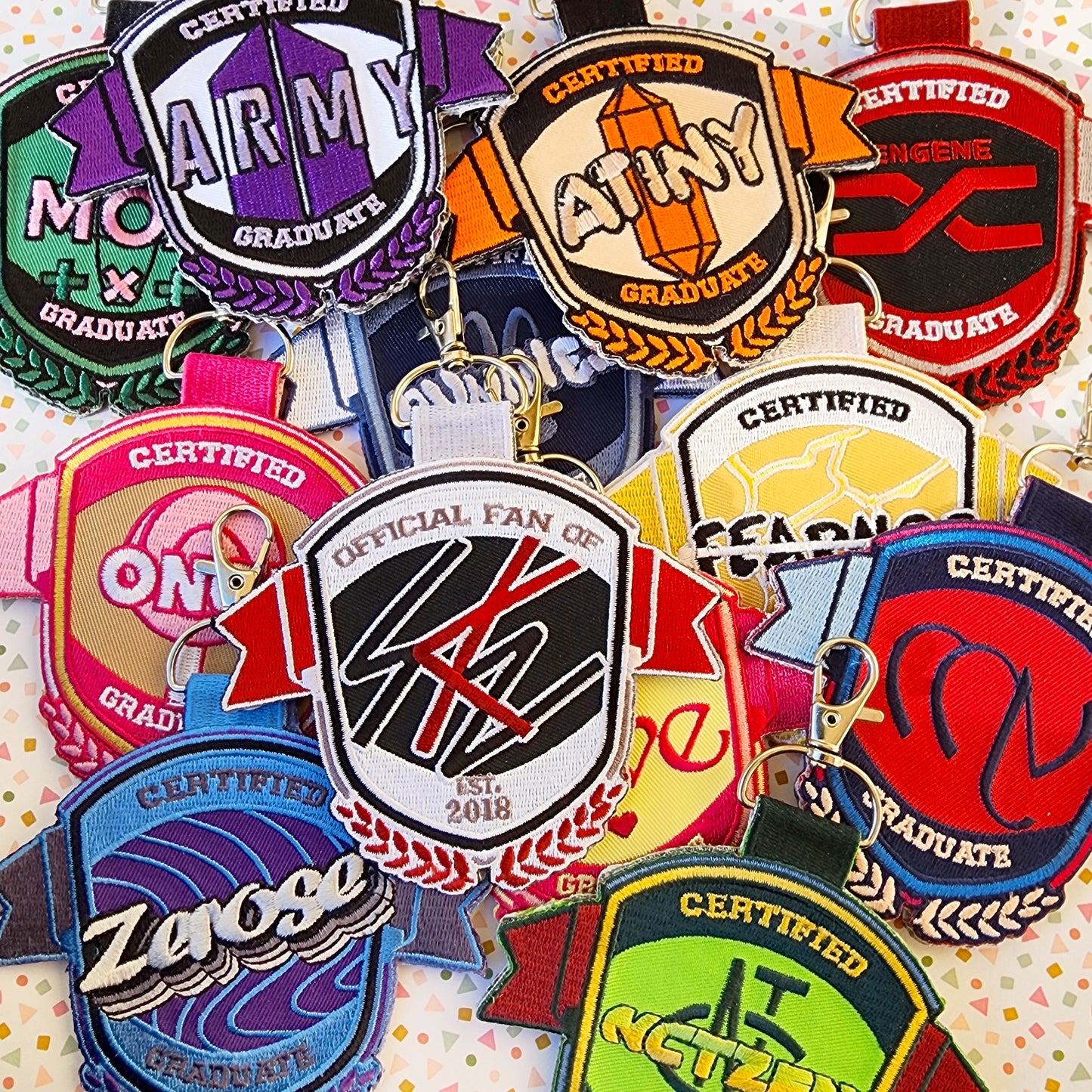 K-Pop Jet Tag Embroidered Keychain - College Emblem Style, Double-Sided