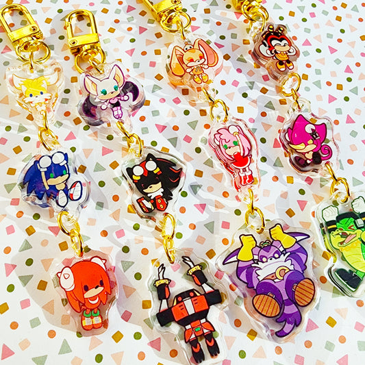 Sonic Heroes: Stacked Chain Charm Set Double Sided Glitter Epoxy Acrylic Keychain