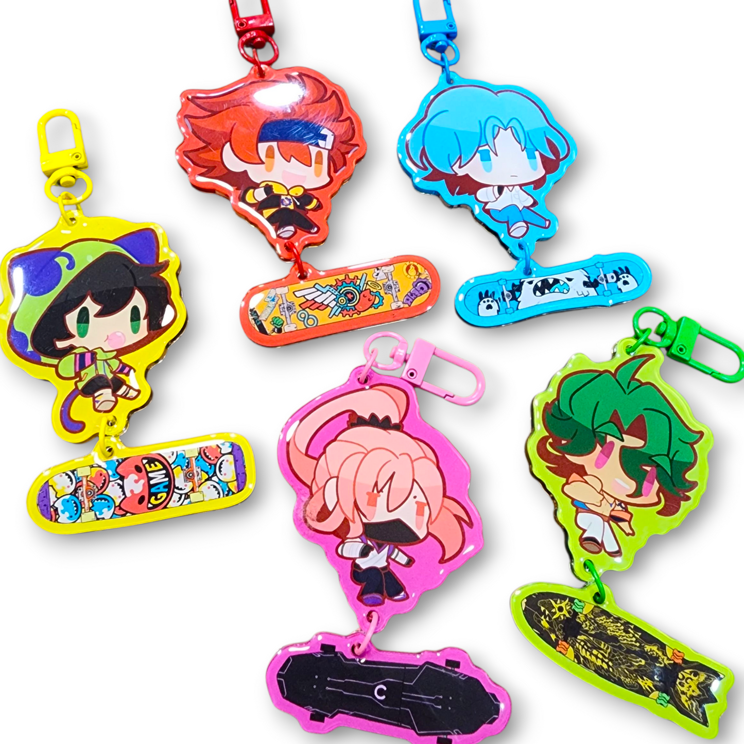 SK8 the Infinity: Cute Skater Hologram Colorful Keychains w/ Skateboards Attached