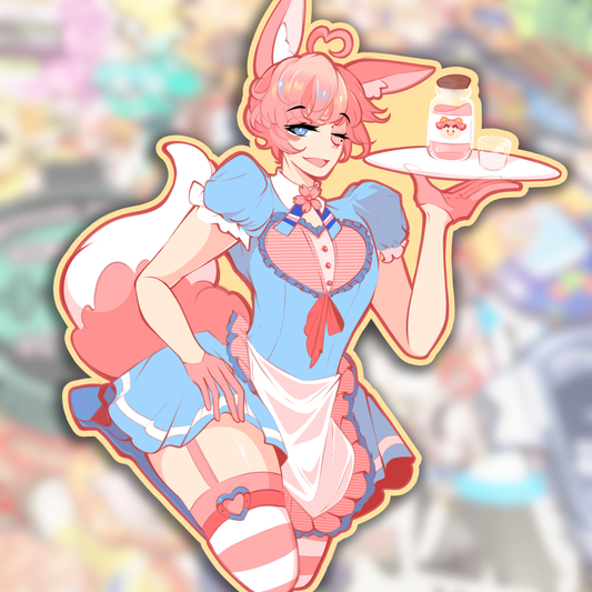 Pink Fox Femboy Maid Sticker (Original Character)