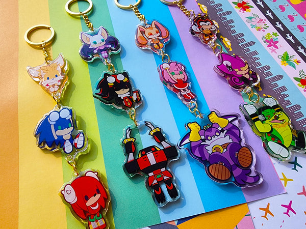 Sonic Heroes: Stacked Chain Charm Set Double Sided Glitter Epoxy Acrylic Keychain