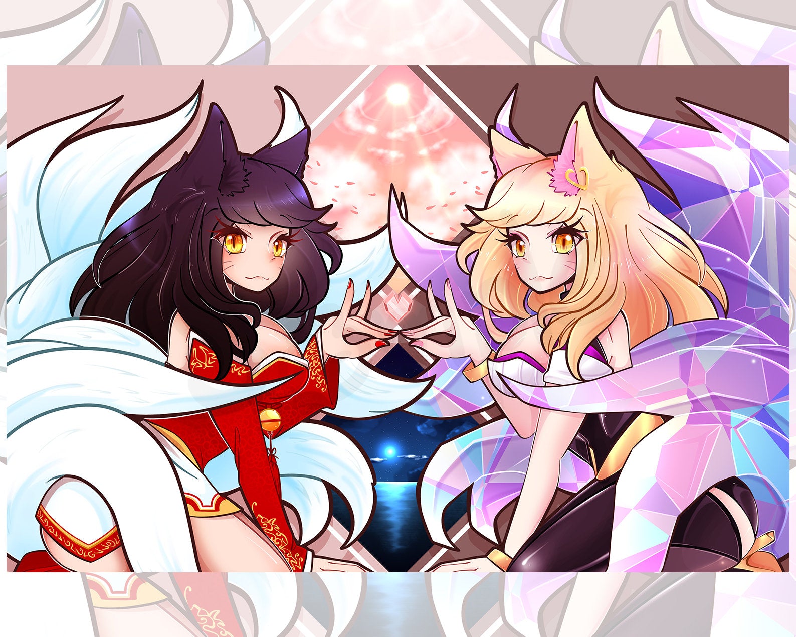 LoL: Ahri and KDA Ahri [Fox Love Theme!] 11in. x 17in. Hologram Poster
